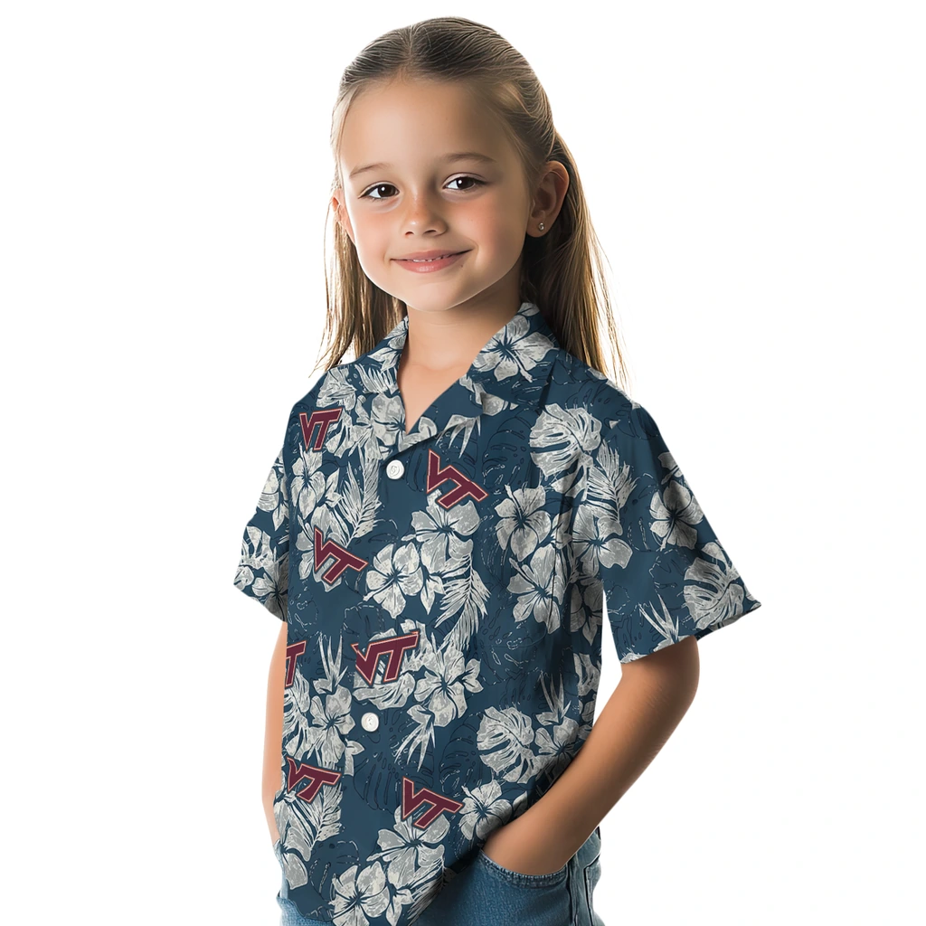 Virginia Tech Hokies Hawaiian Shirt - Hibiscus Flowers virginia tech hokies hibiscus flowers navy blue hawaiian shirts premium grade