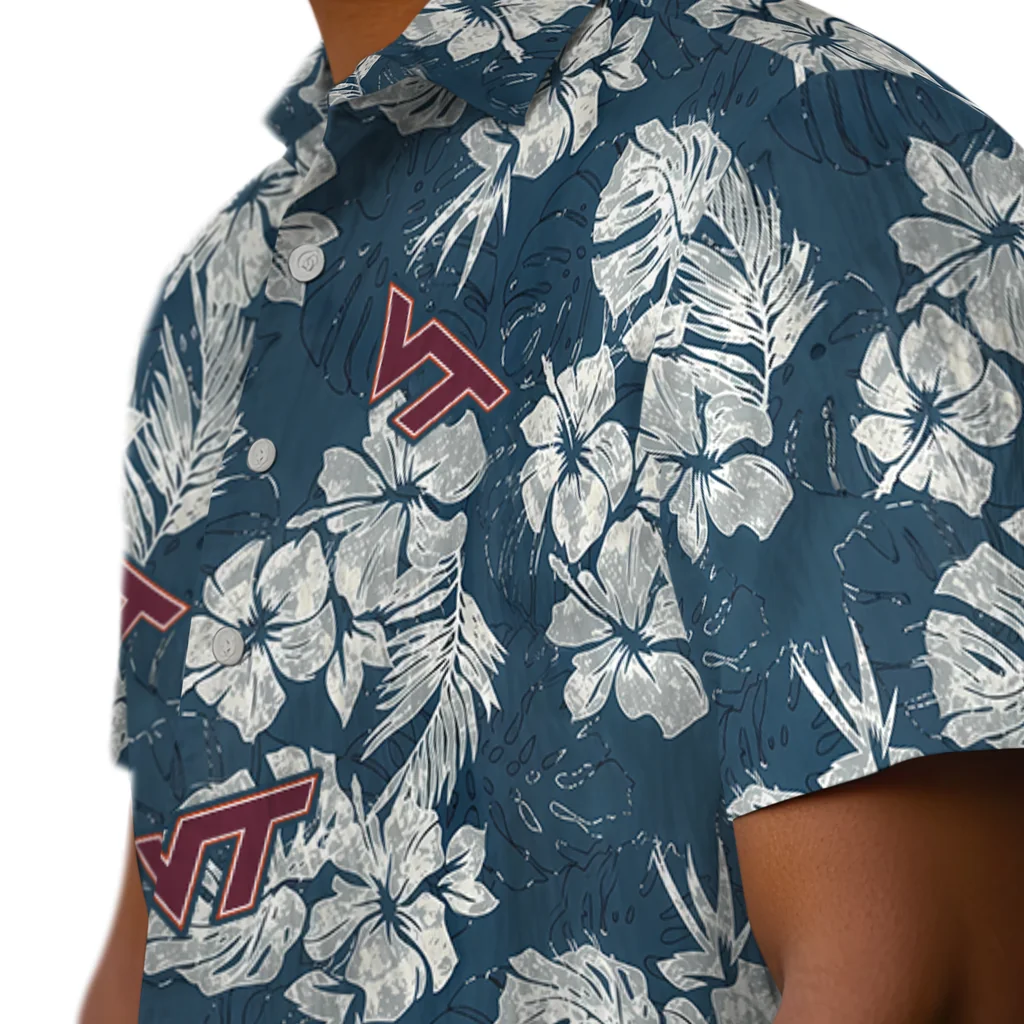 Virginia Tech Hokies Hawaiian Shirt - Hibiscus Flowers virginia tech hokies hibiscus flowers navy blue hawaiian shirts trendy