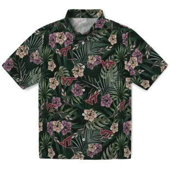 virginia tech hokies hibiscus leaves pattern green hawaiian shirts best selling