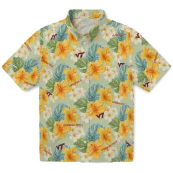 virginia tech hokies hibiscus mood pale lime yellow hawaiian shirts best selling