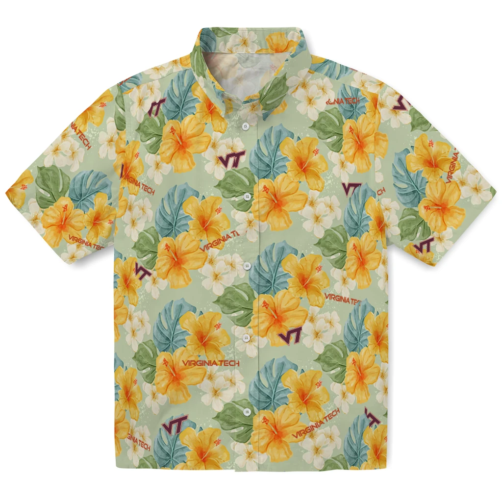 Virginia Tech Hokies Hawaiian Shirt - Hibiscus Mood virginia tech hokies hibiscus mood pale lime yellow hawaiian shirts best selling