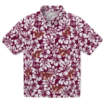 virginia tech hokies hibiscus motif maroon white hawaiian shirts best selling