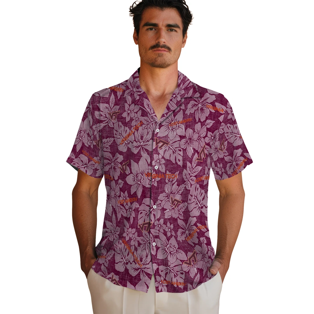 Virginia Tech Hokies Hawaiian Shirt - Hibiscus Oasis virginia tech hokies hibiscus oasis maroon hawaiian shirts fashion forward