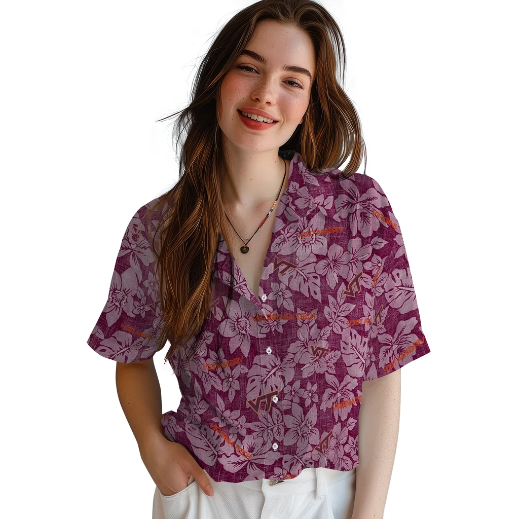 Virginia Tech Hokies Hawaiian Shirt - Hibiscus Oasis virginia tech hokies hibiscus oasis maroon hawaiian shirts latest model