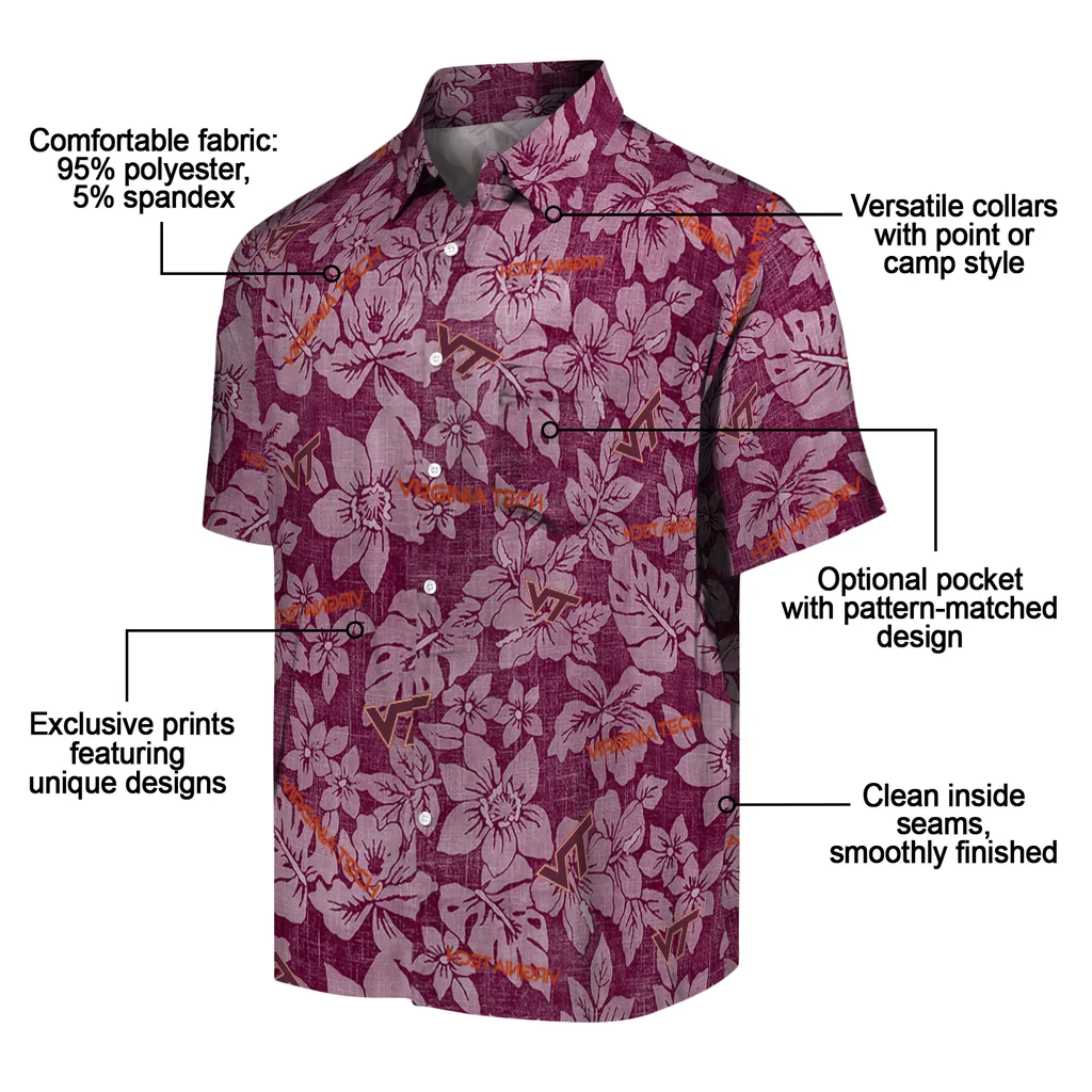 Virginia Tech Hokies Hawaiian Shirt - Hibiscus Oasis virginia tech hokies hibiscus oasis maroon hawaiian shirts new arrival