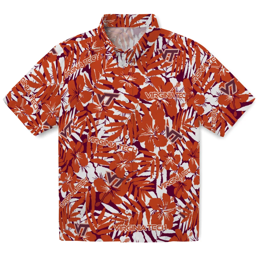Virginia Tech Hokies Hawaiian Shirt - Hibiscus Overlay virginia tech hokies hibiscus overlay hawaiian shirts best selling
