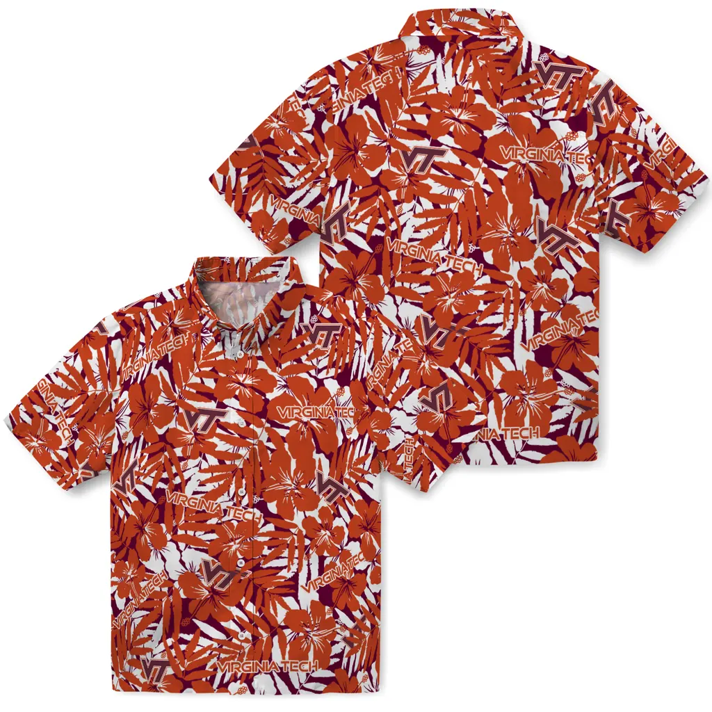 Virginia Tech Hokies Hawaiian Shirt - Hibiscus Overlay virginia tech hokies hibiscus overlay hawaiian shirts high quality