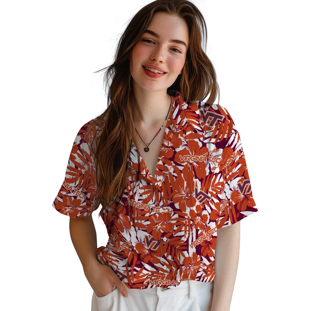 Virginia Tech Hokies Hawaiian Shirt - Hibiscus Overlay virginia tech hokies hibiscus overlay hawaiian shirts latest model
