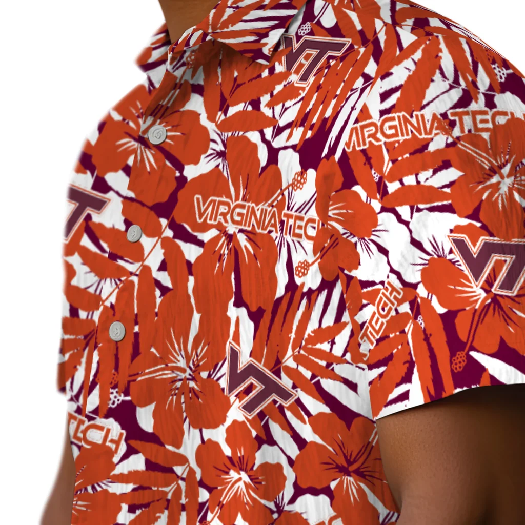 Virginia Tech Hokies Hawaiian Shirt - Hibiscus Overlay virginia tech hokies hibiscus overlay hawaiian shirts trendy