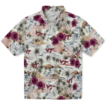virginia tech hokies hibiscus seaside white hawaiian shirts best selling