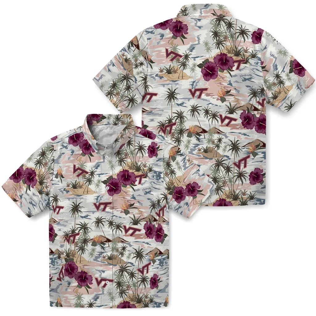 Virginia Tech Hokies Hawaiian Shirt - Hibiscus Seaside virginia tech hokies hibiscus seaside white hawaiian shirts high quality
