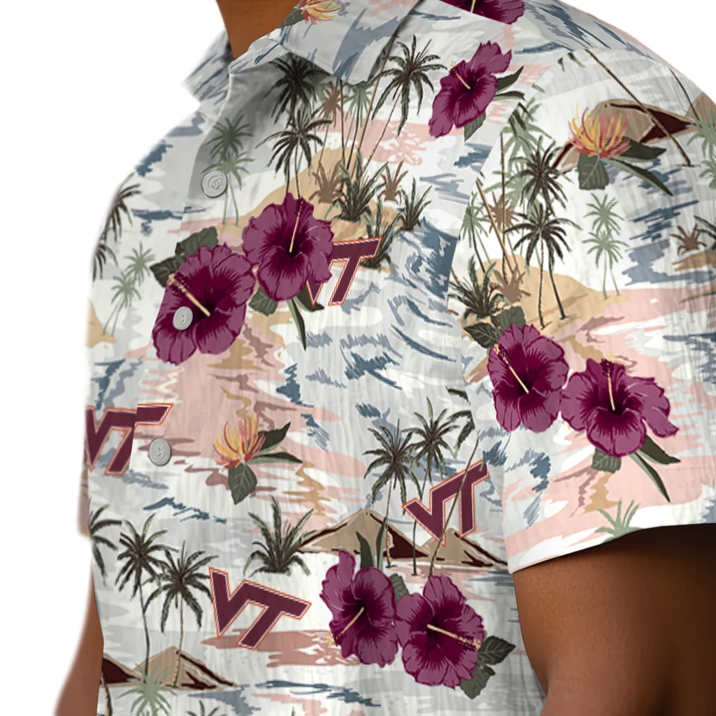 Virginia Tech Hokies Hawaiian Shirt - Hibiscus Seaside virginia tech hokies hibiscus seaside white hawaiian shirts trendy