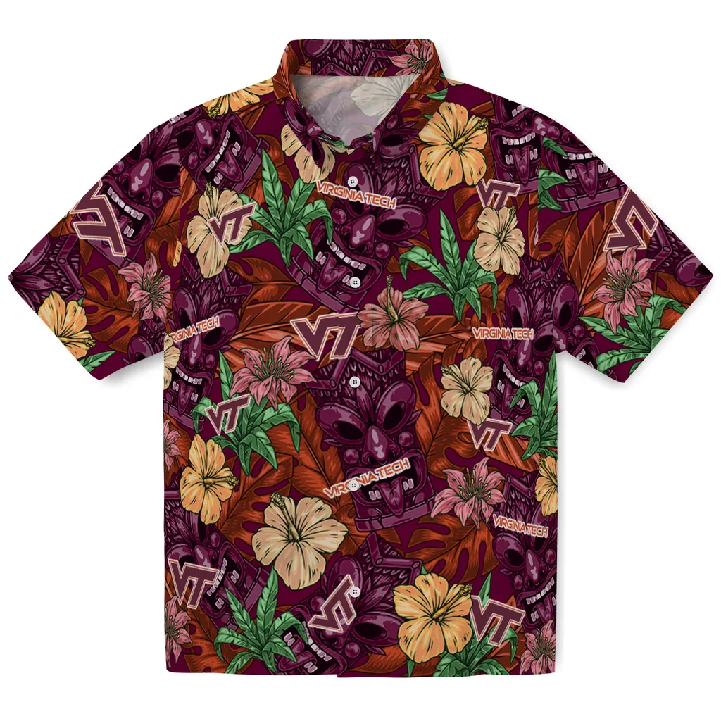 Virginia Tech Hokies Hawaiian Shirt - Hibiscus Tiki Jungle virginia tech hokies tiki jungle maroon hawaiian shirts best selling