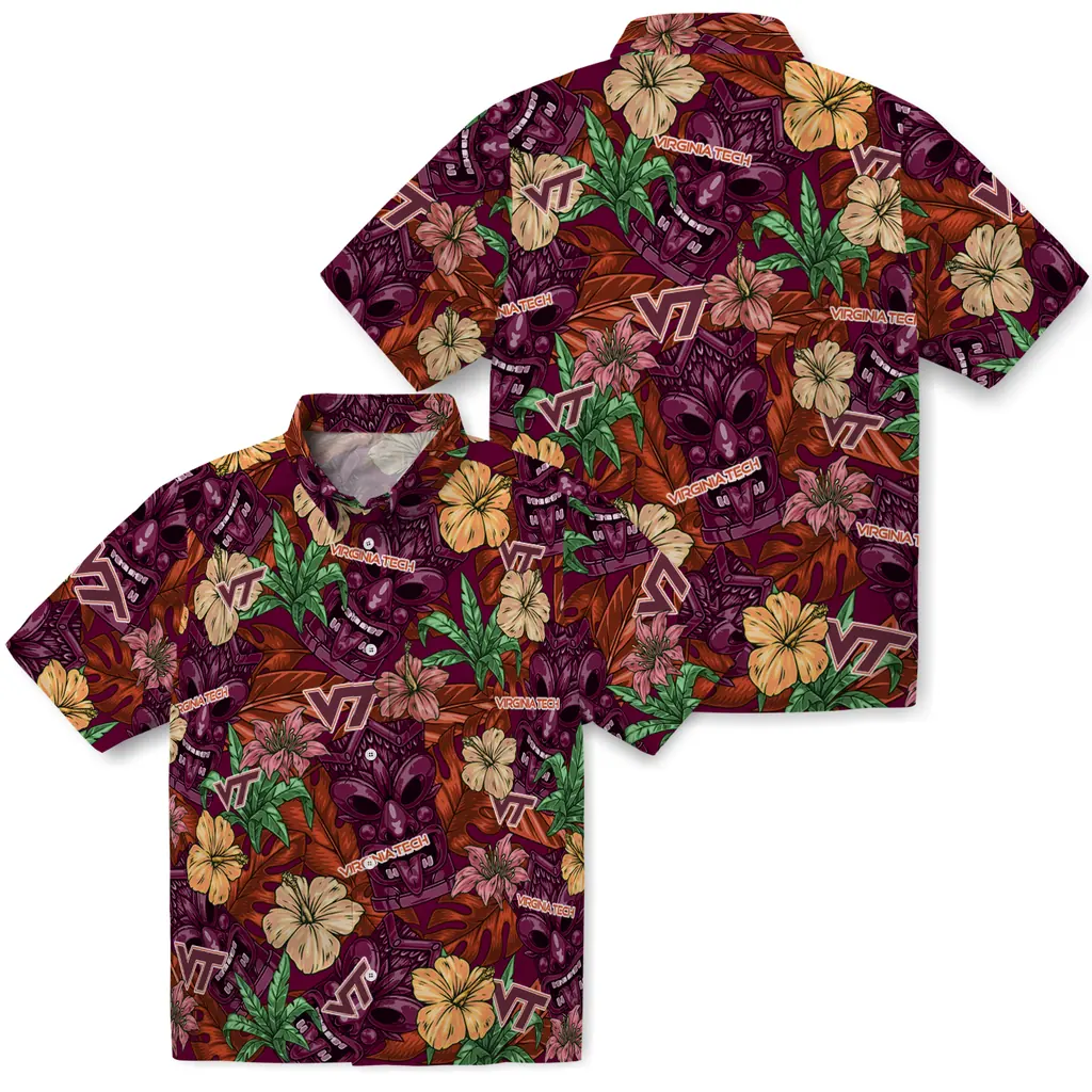 Virginia Tech Hokies Hawaiian Shirt - Hibiscus Tiki Jungle virginia tech hokies tiki jungle maroon hawaiian shirts high quality