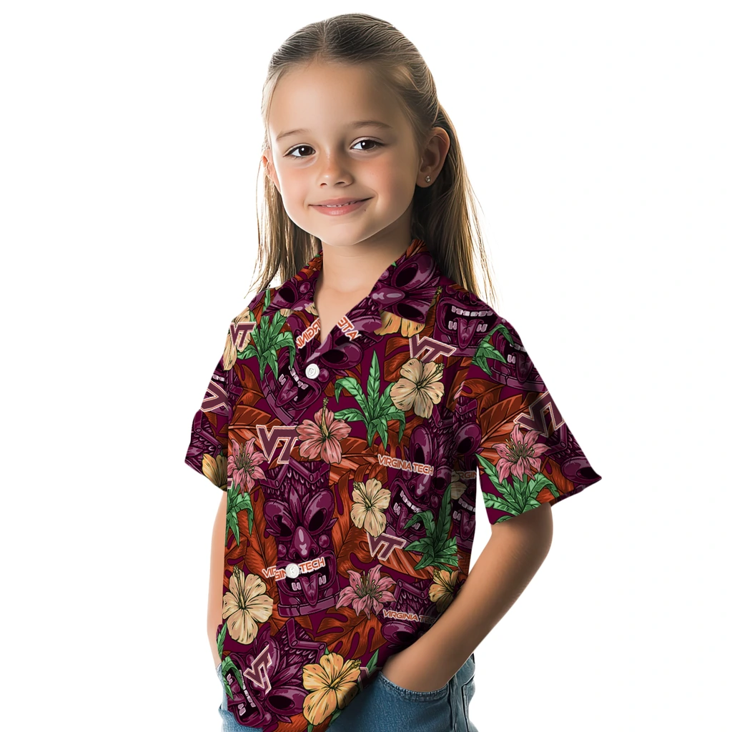 Virginia Tech Hokies Hawaiian Shirt - Hibiscus Tiki Jungle virginia tech hokies tiki jungle maroon hawaiian shirts premium grade