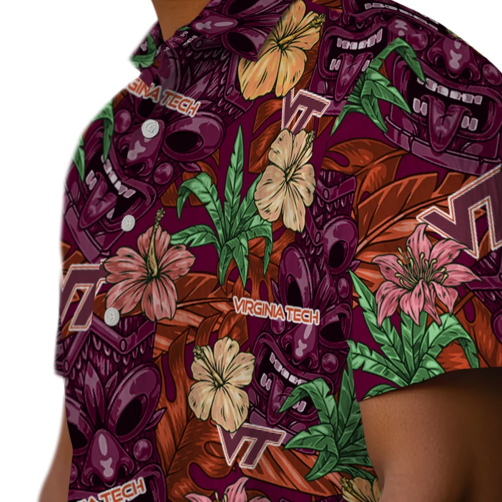 Virginia Tech Hokies Hawaiian Shirt - Hibiscus Tiki Jungle virginia tech hokies tiki jungle maroon hawaiian shirts trendy