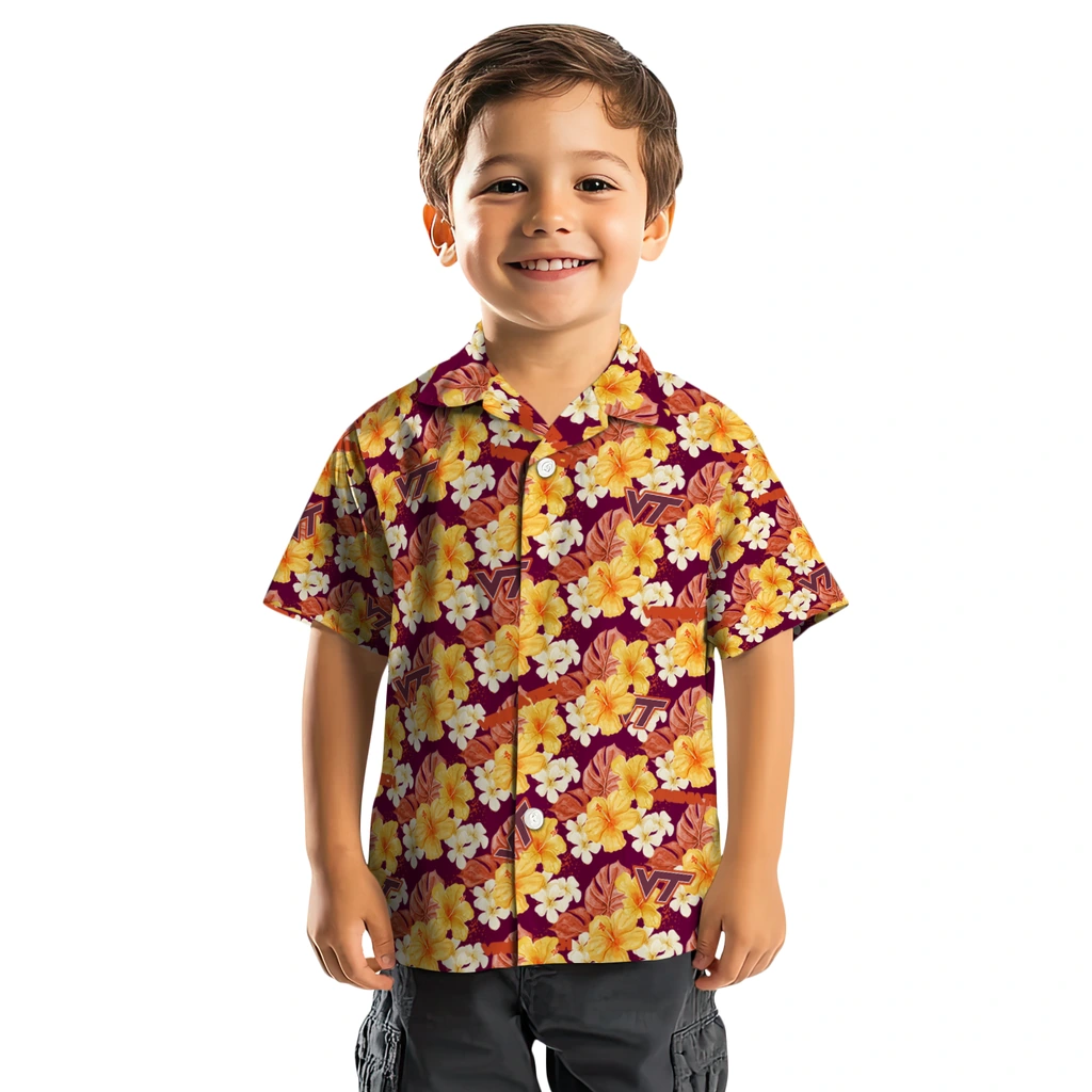 Virginia Tech Hokies Hawaiian Shirt - Hibiscus Tropics virginia tech hokies hibiscus tropics maroon yellow hawaiian shirts top rated