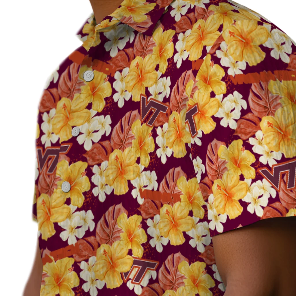 Virginia Tech Hokies Hawaiian Shirt - Hibiscus Tropics virginia tech hokies hibiscus tropics maroon yellow hawaiian shirts trendy