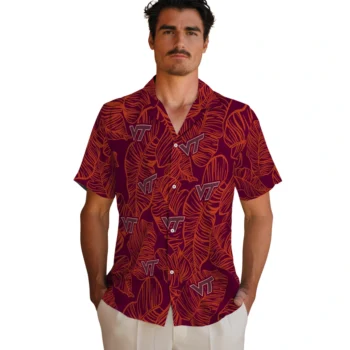 virginia tech hokies leaf outline maroon hawaiian shirts fashion forward
