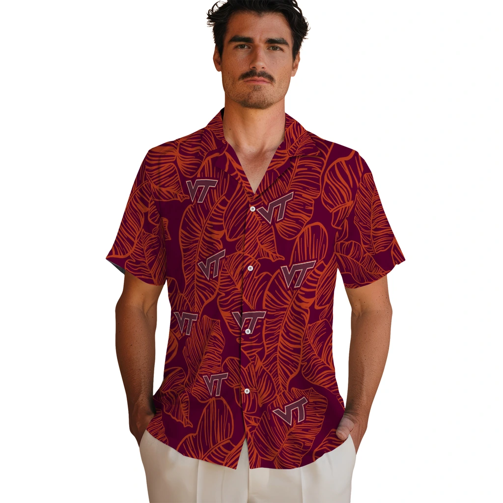 Virginia Tech Hokies Hawaiian Shirt - Leaf Outline virginia tech hokies leaf outline maroon hawaiian shirts fashion forward