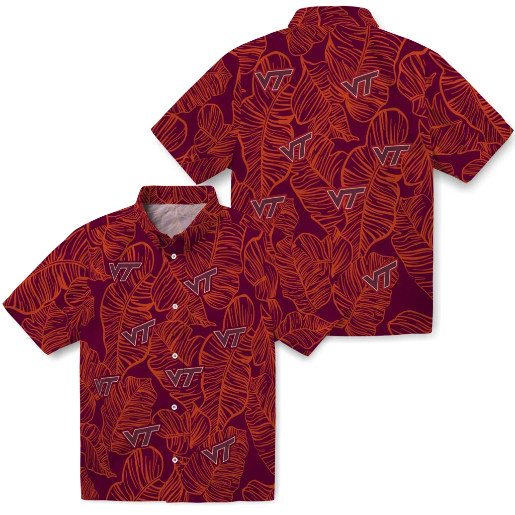 Virginia Tech Hokies Hawaiian Shirt - Leaf Outline virginia tech hokies leaf outline maroon hawaiian shirts high quality
