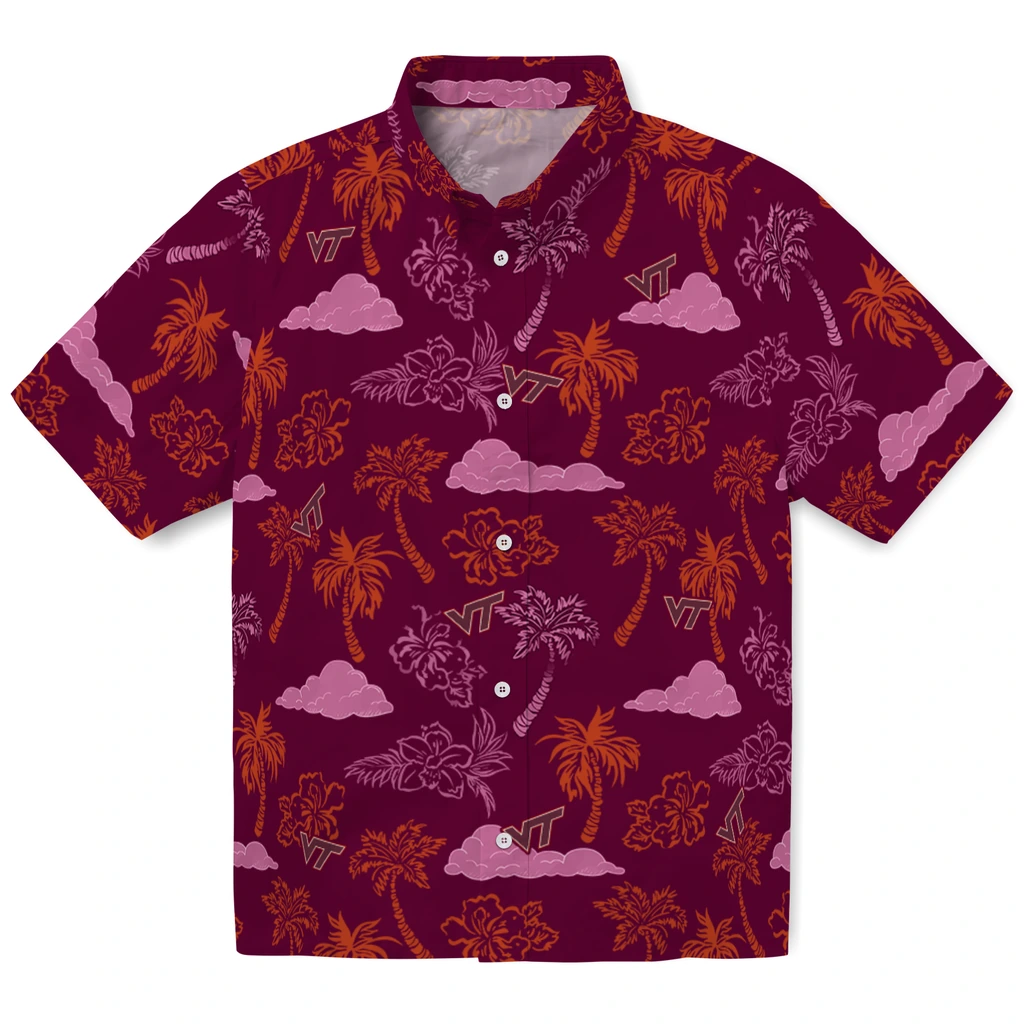 Virginia Tech Hokies Hawaiian Shirt - Palm And Clouds virginia tech hokies palm and clouds maroon hawaiian shirts best selling