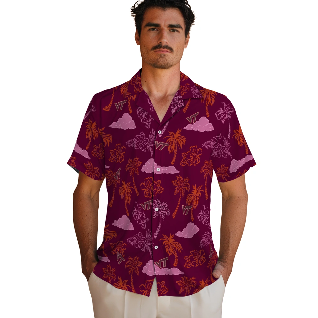 Virginia Tech Hokies Hawaiian Shirt - Palm And Clouds virginia tech hokies palm and clouds maroon hawaiian shirts fashion forward