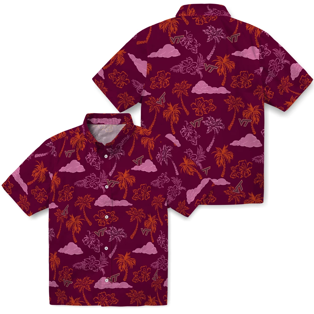 Virginia Tech Hokies Hawaiian Shirt - Palm And Clouds virginia tech hokies palm and clouds maroon hawaiian shirts high quality