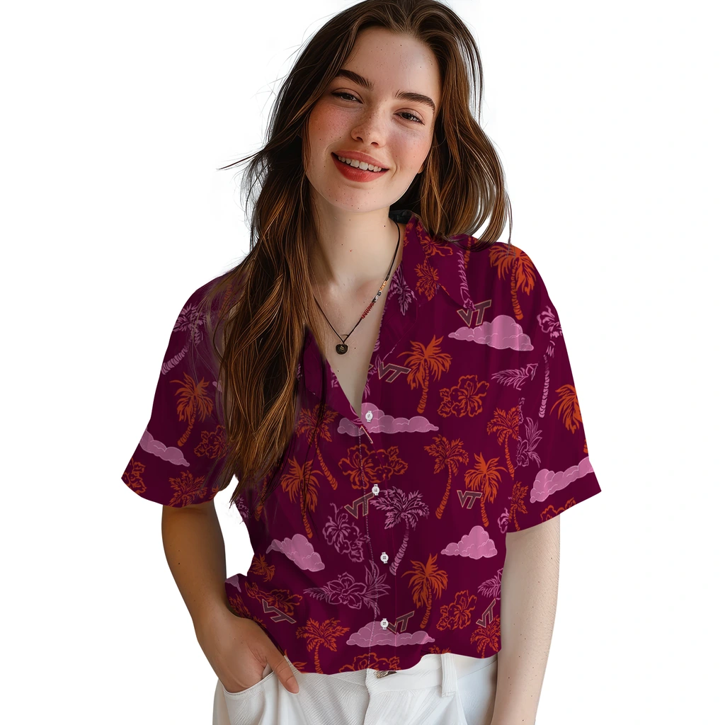 Virginia Tech Hokies Hawaiian Shirt - Palm And Clouds virginia tech hokies palm and clouds maroon hawaiian shirts latest model