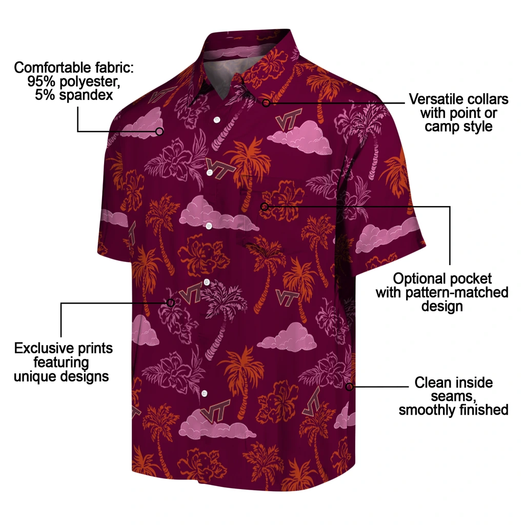 Virginia Tech Hokies Hawaiian Shirt - Palm And Clouds virginia tech hokies palm and clouds maroon hawaiian shirts new arrival