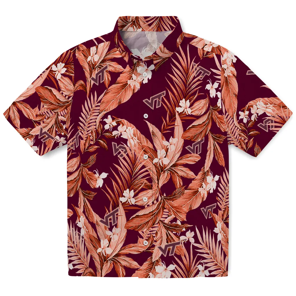 Virginia Tech Hokies Hawaiian Shirt - Palm Leaves virginia tech hokies palm leaves maroon hawaiian shirts best selling