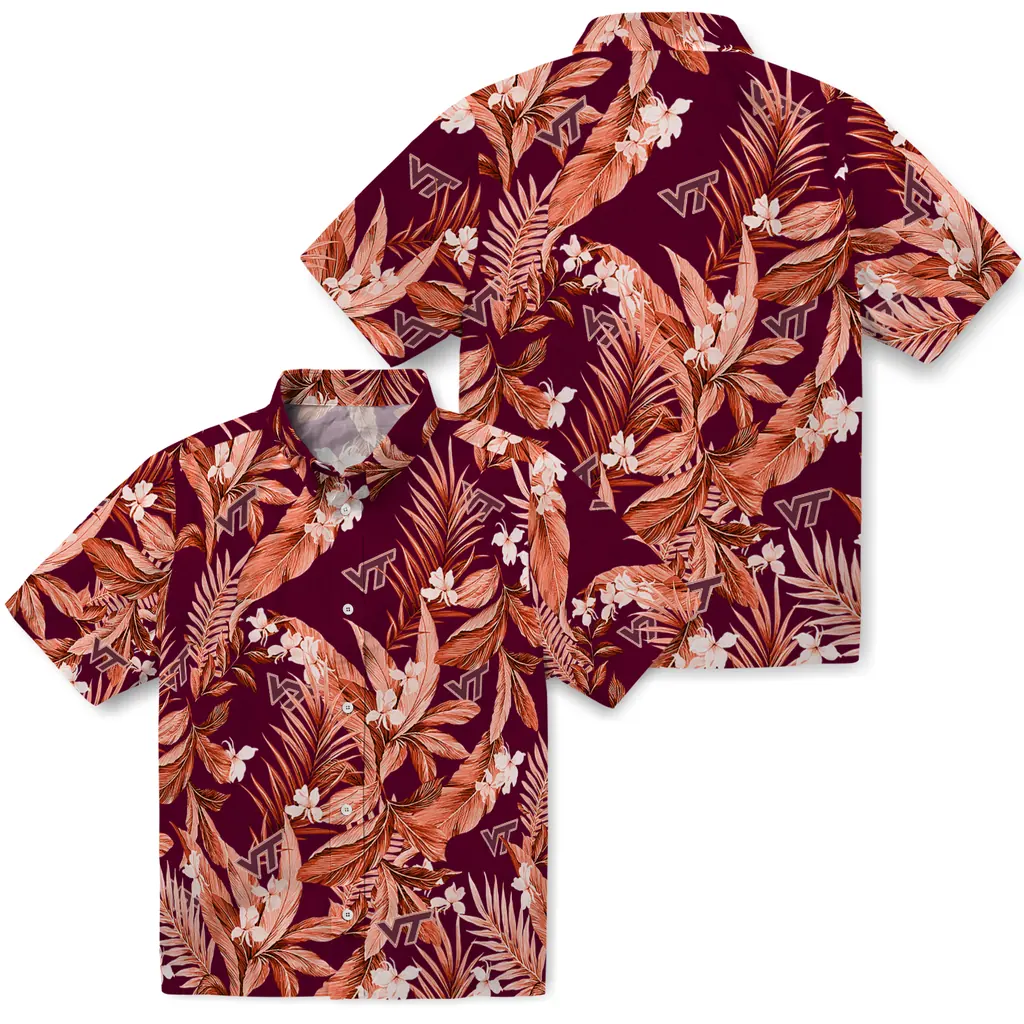 Virginia Tech Hokies Hawaiian Shirt - Palm Leaves virginia tech hokies palm leaves maroon hawaiian shirts high quality