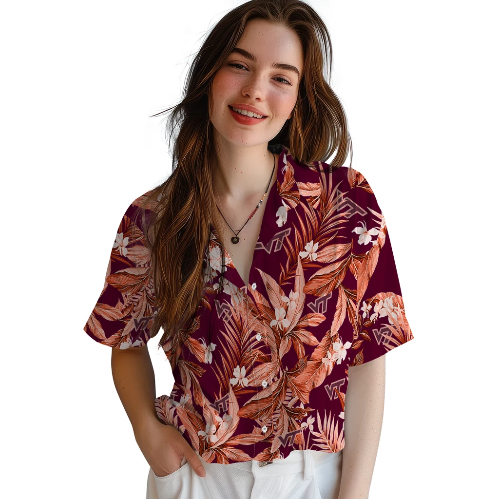 Virginia Tech Hokies Hawaiian Shirt - Palm Leaves virginia tech hokies palm leaves maroon hawaiian shirts latest model