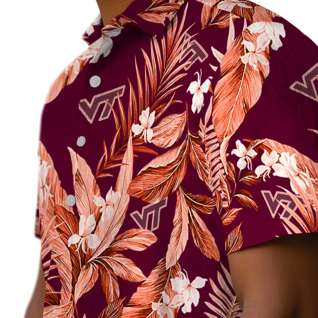 Virginia Tech Hokies Hawaiian Shirt - Palm Leaves virginia tech hokies palm leaves maroon hawaiian shirts trendy