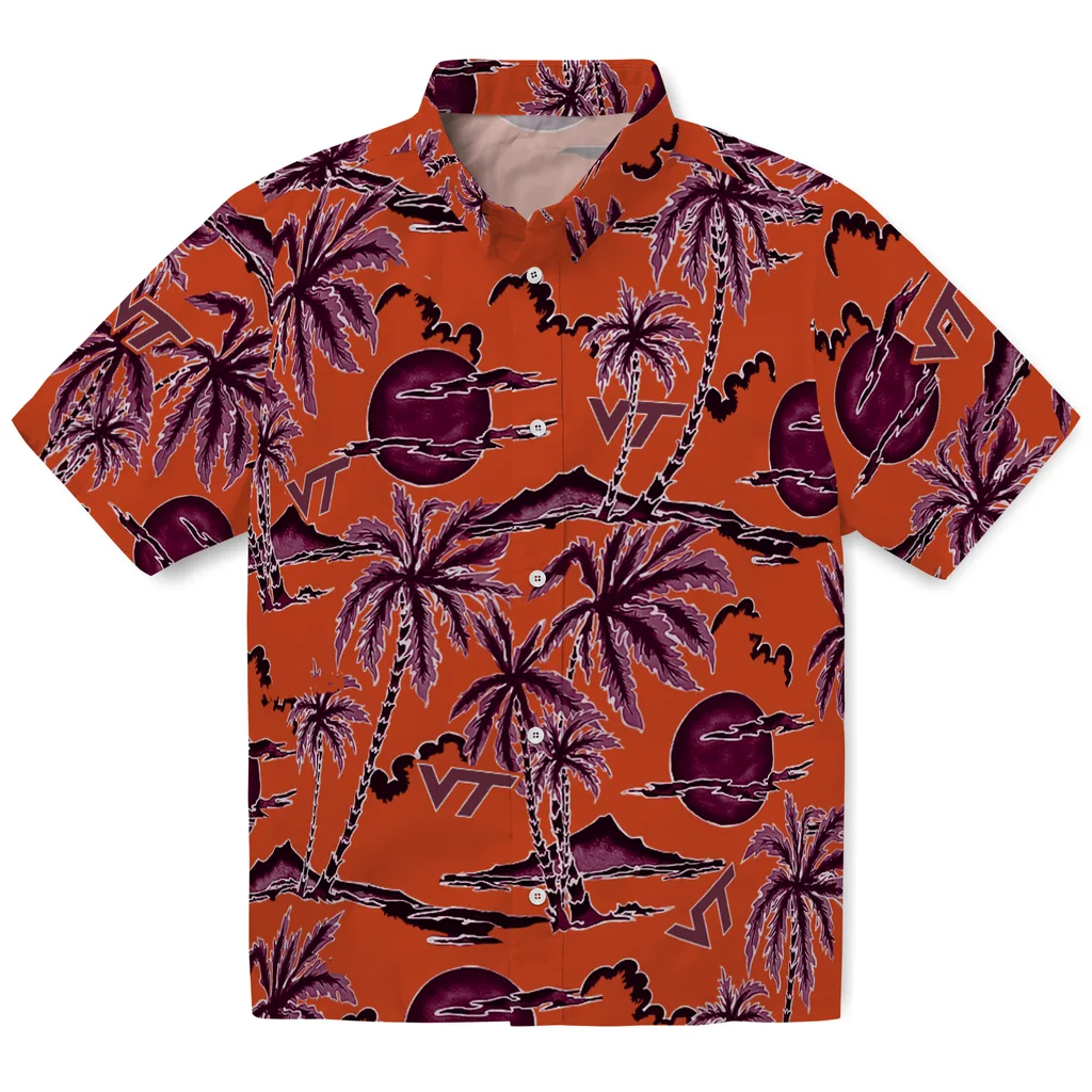 Virginia Tech Hokies Hawaiian Shirt - Palm Sunset virginia tech hokies palm sunset hawaiian shirts best selling