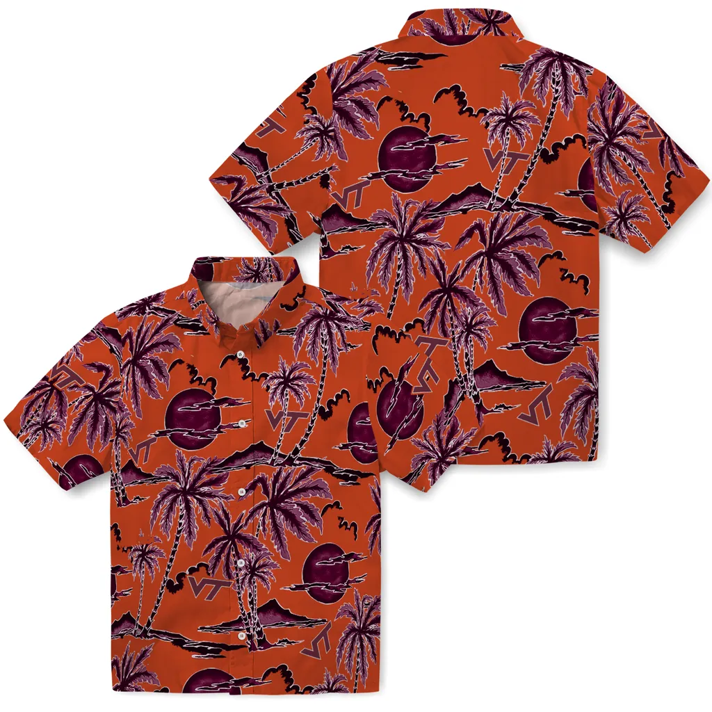 Virginia Tech Hokies Hawaiian Shirt - Palm Sunset virginia tech hokies palm sunset hawaiian shirts high quality