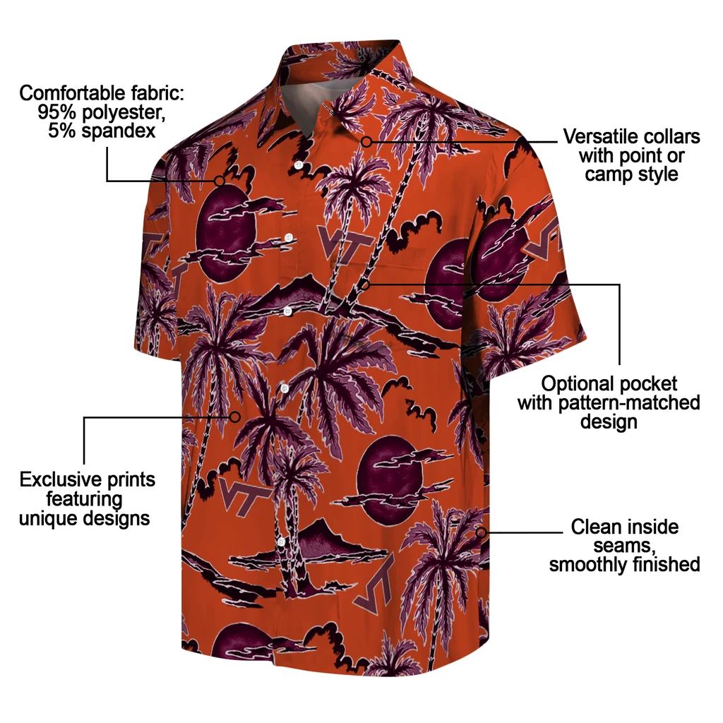 Virginia Tech Hokies Hawaiian Shirt - Palm Sunset virginia tech hokies palm sunset hawaiian shirts new arrival