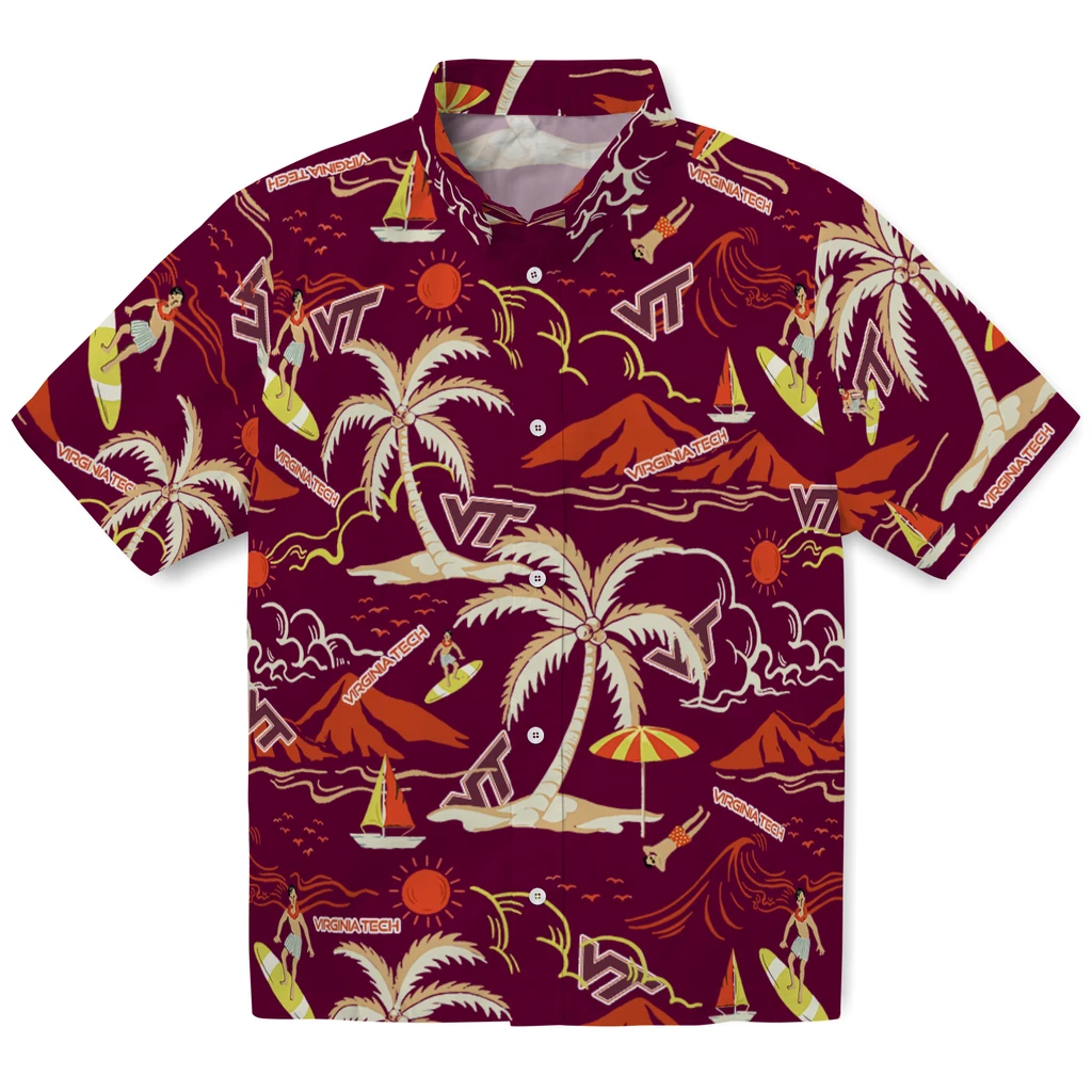 Virginia Tech Hokies Hawaiian Shirt - Palm Tree Island virginia tech hokies palm tree island maroon hawaiian shirts best selling