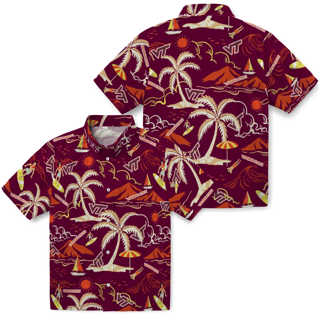 Virginia Tech Hokies Hawaiian Shirt - Palm Tree Island virginia tech hokies palm tree island maroon hawaiian shirts high quality