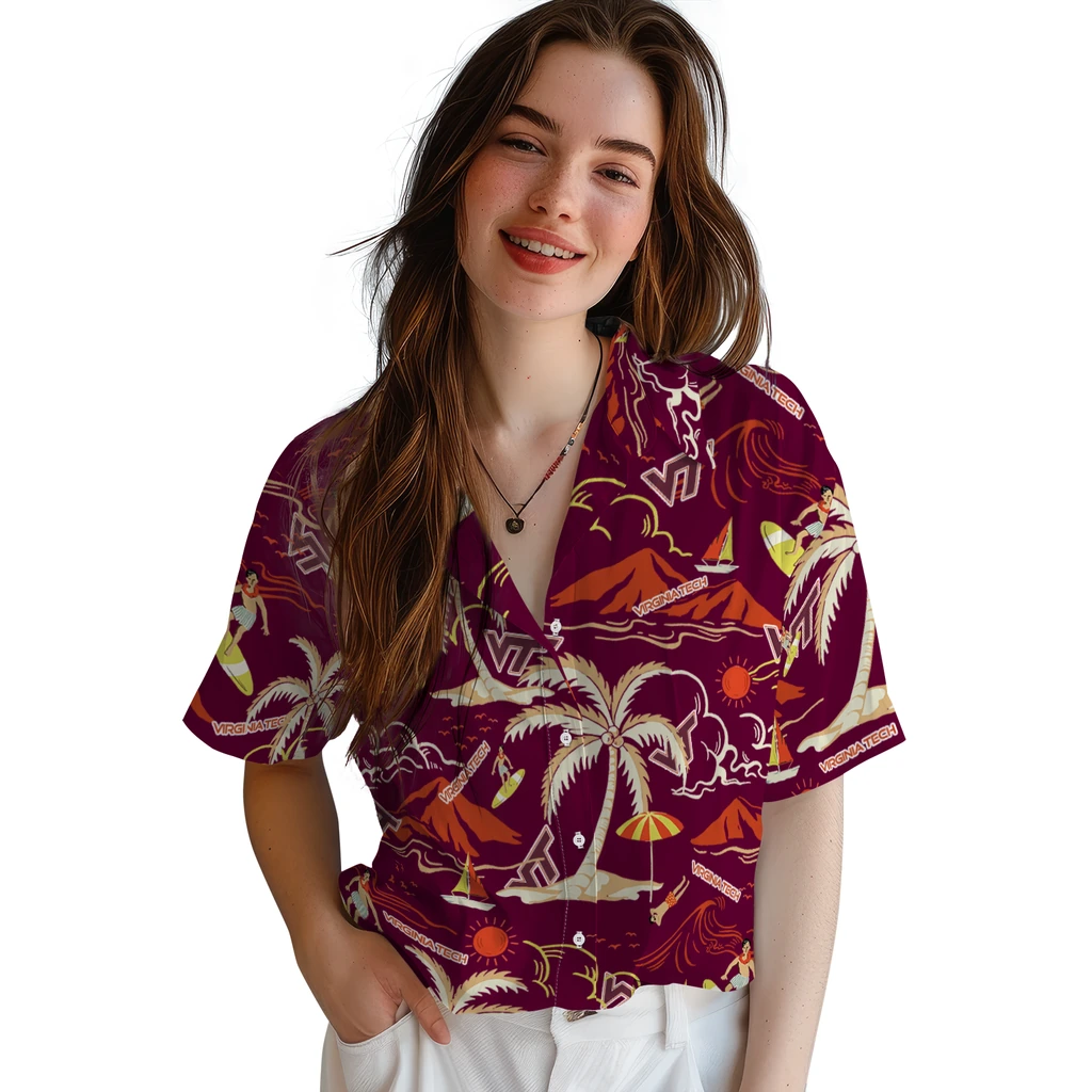 Virginia Tech Hokies Hawaiian Shirt - Palm Tree Island virginia tech hokies palm tree island maroon hawaiian shirts latest model