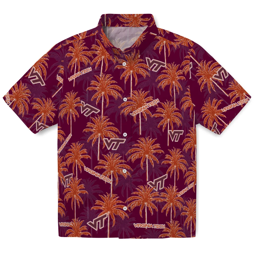 Virginia Tech Hokies Hawaiian Shirt - Palm Tree Motif virginia tech hokies palm grove maroon hawaiian shirts best selling