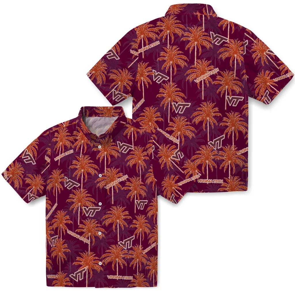 Virginia Tech Hokies Hawaiian Shirt - Palm Tree Motif virginia tech hokies palm grove maroon hawaiian shirts high quality