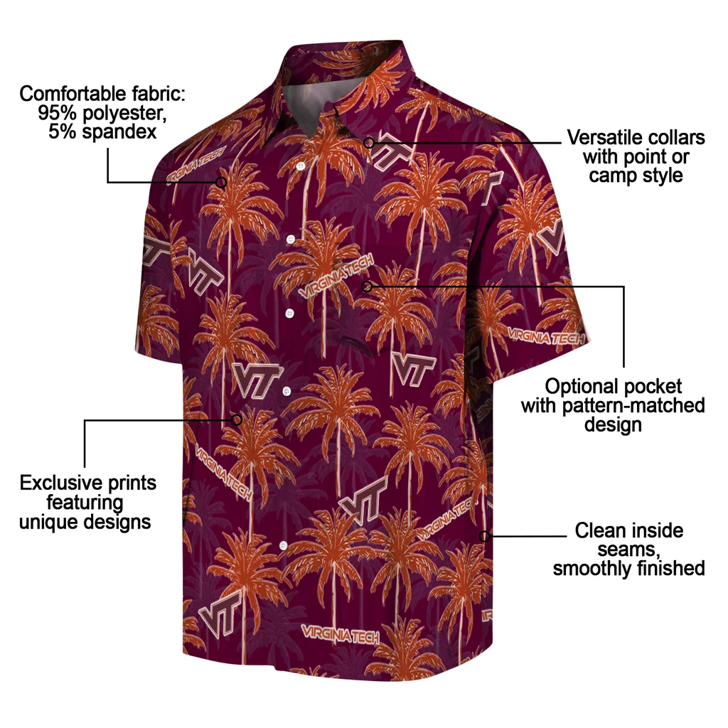 Virginia Tech Hokies Hawaiian Shirt - Palm Tree Motif virginia tech hokies palm grove maroon hawaiian shirts new arrival