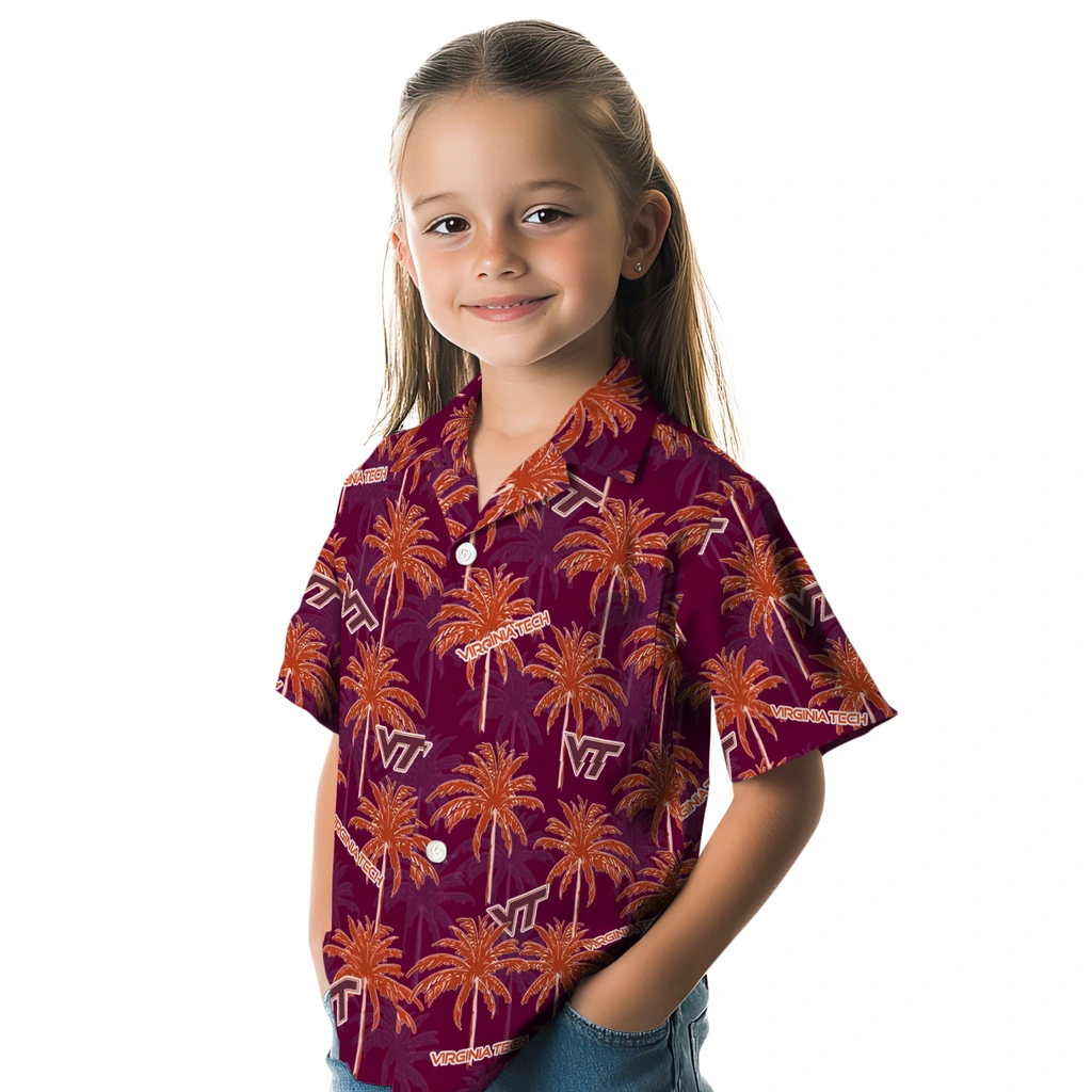 Virginia Tech Hokies Hawaiian Shirt - Palm Tree Motif virginia tech hokies palm grove maroon hawaiian shirts premium grade