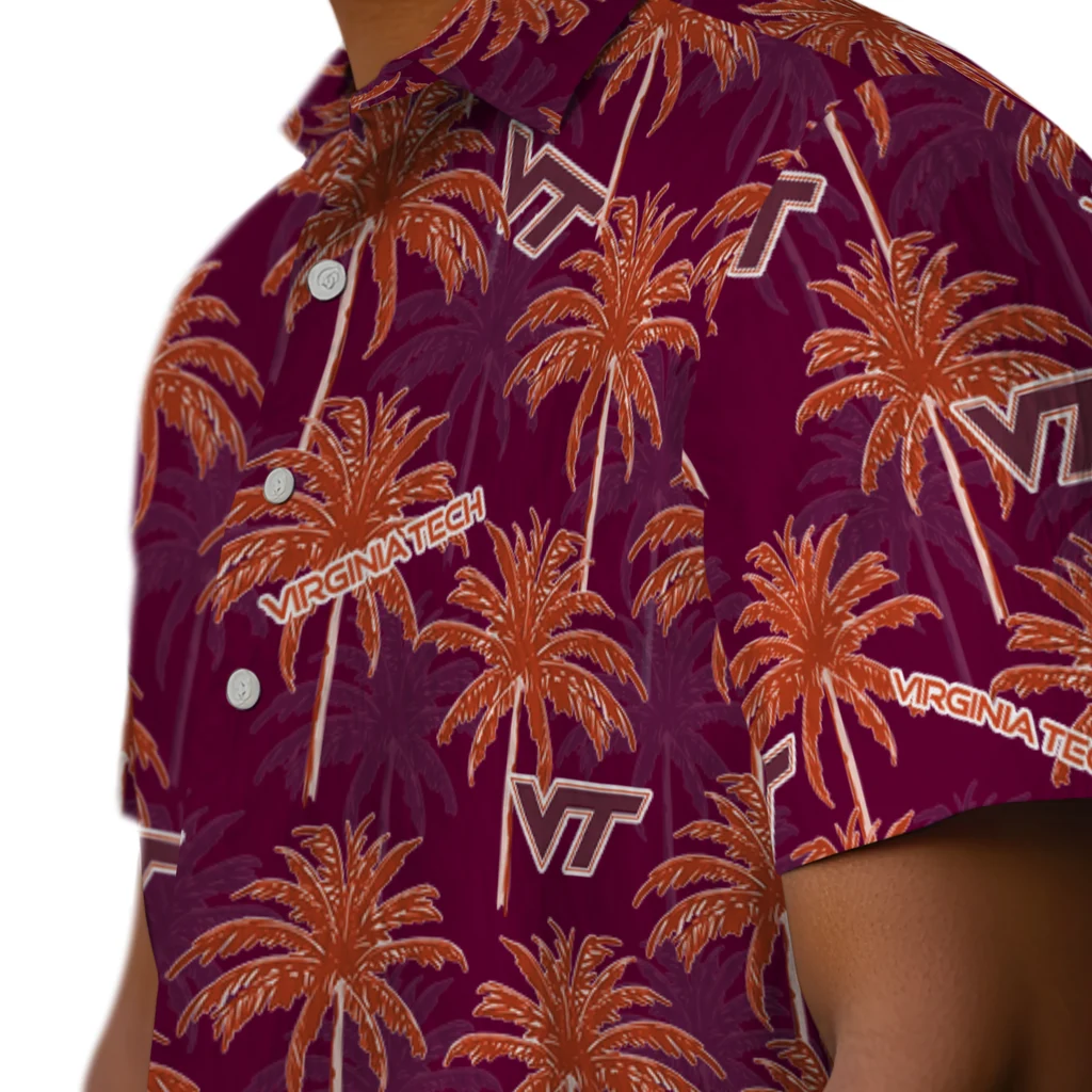 Virginia Tech Hokies Hawaiian Shirt - Palm Tree Motif virginia tech hokies palm grove maroon hawaiian shirts trendy