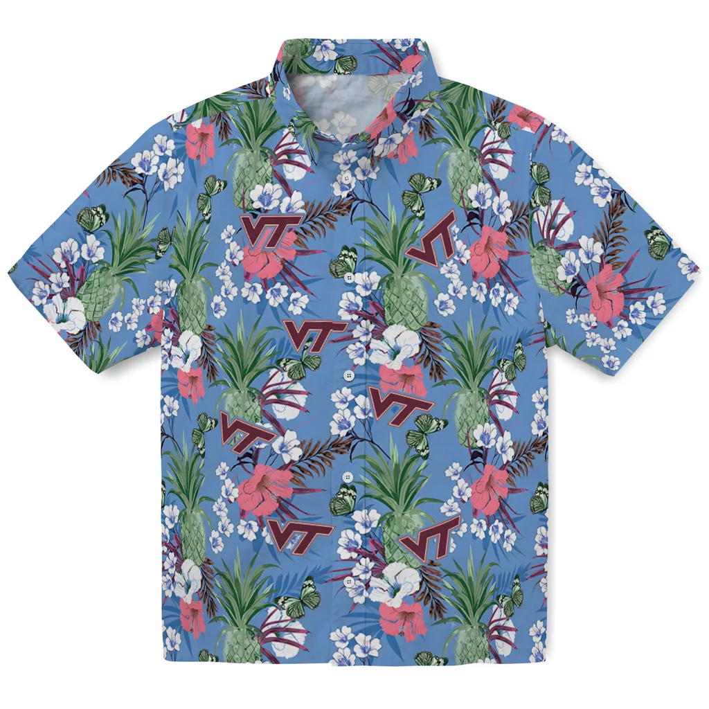 Virginia Tech Hokies Hawaiian Shirt - Pineapple Bouquet virginia tech hokies pineapple bouquet best sky blue hawaiian shirts best selling