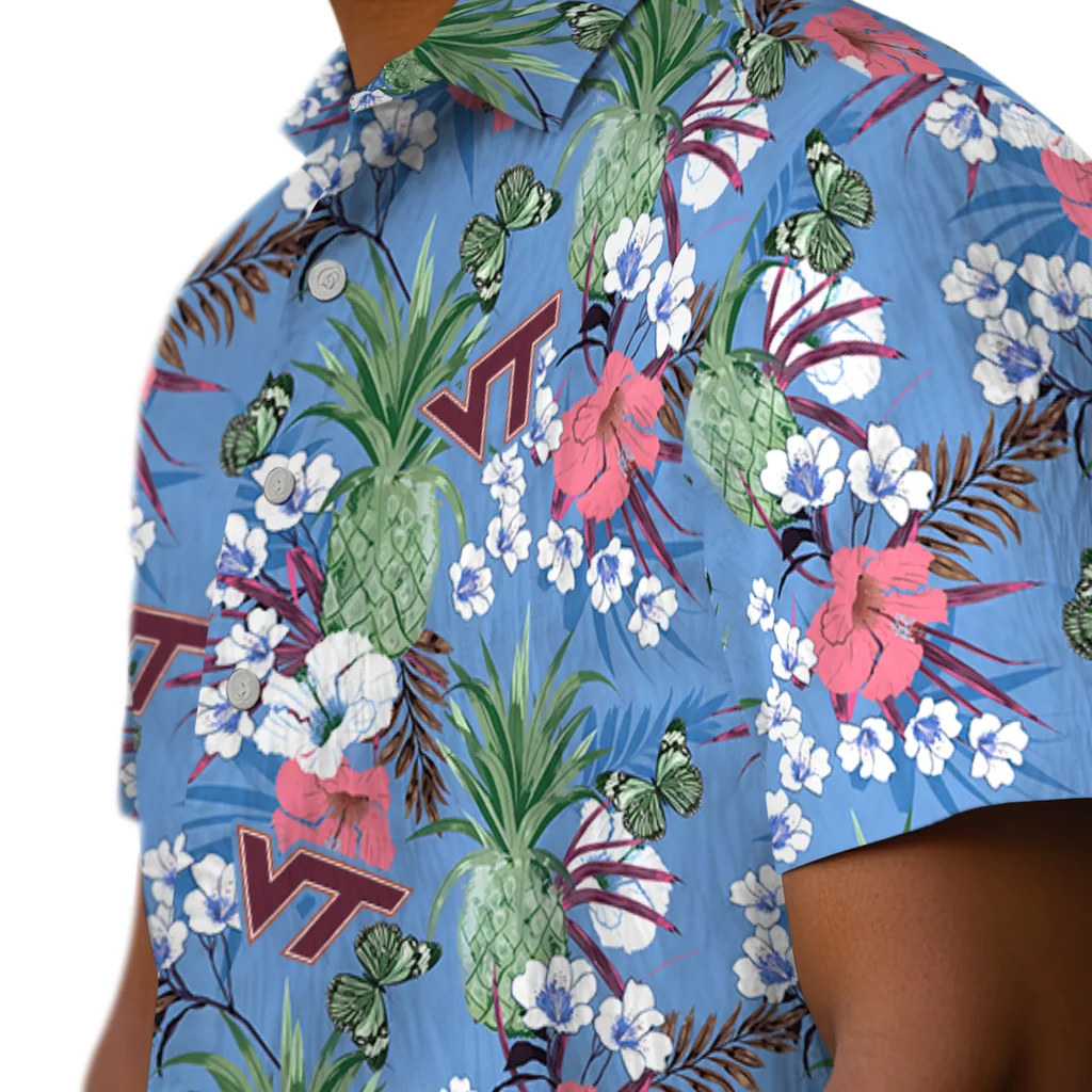 Virginia Tech Hokies Hawaiian Shirt - Pineapple Bouquet virginia tech hokies pineapple bouquet best sky blue hawaiian shirts trendy