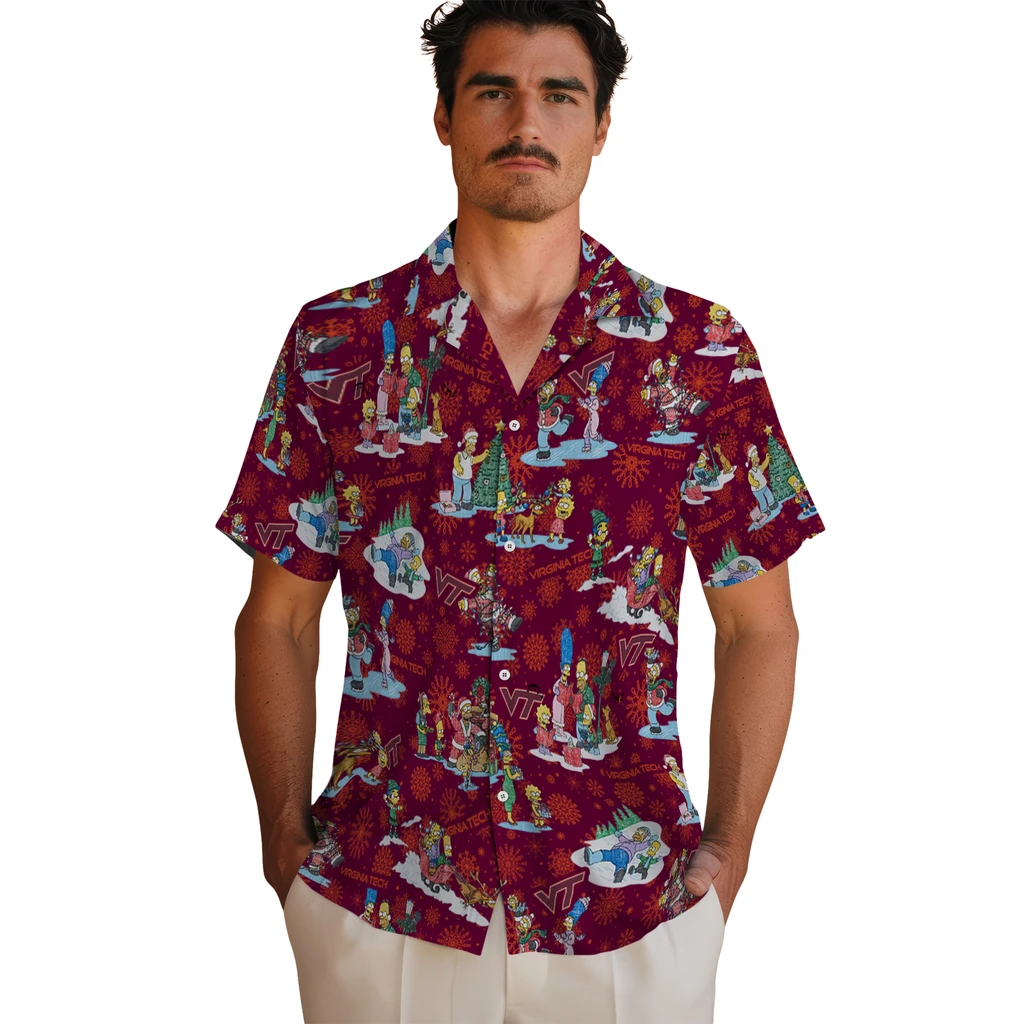 Virginia Tech Hokies Hawaiian Shirt - Simpsons Christmas virginia tech hokies simpsons christmas maroon hawaiian shirts fashion forward