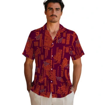 virginia tech hokies turtle lines maroon hawaiian shirts fashion forward