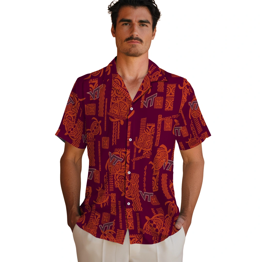 Virginia Tech Hokies Hawaiian Shirt - Turtle Lines virginia tech hokies turtle lines maroon hawaiian shirts fashion forward